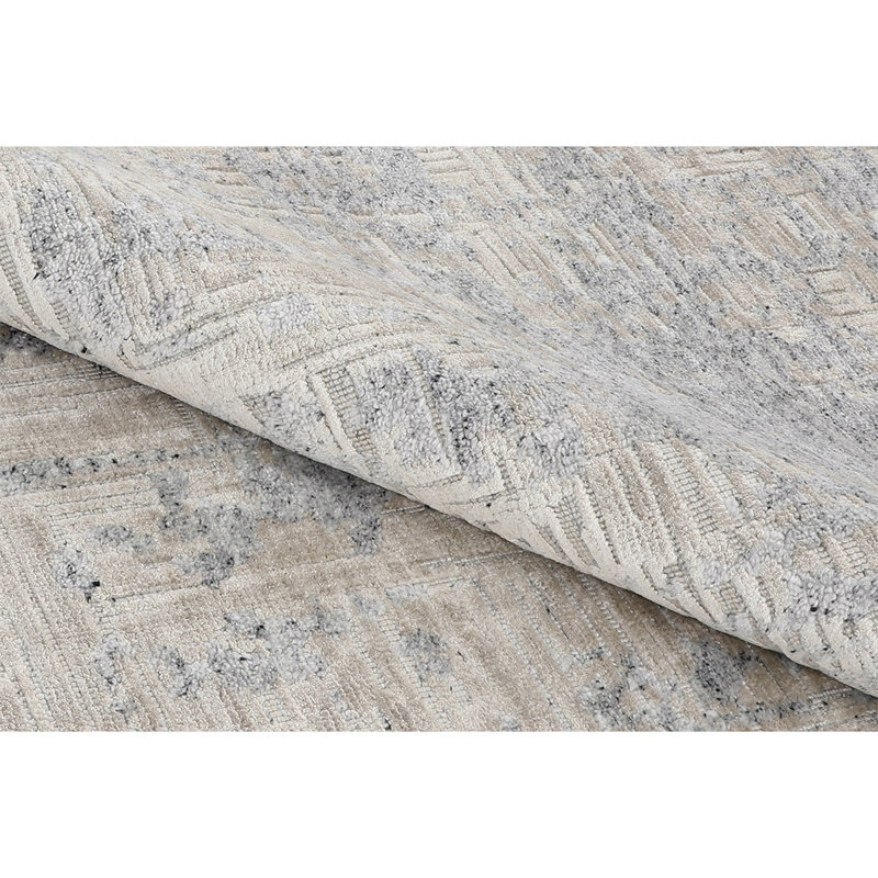 Tapis gris / ivoire noué à la main de haute qualité, Rectangle 6 pi x 9 pi
