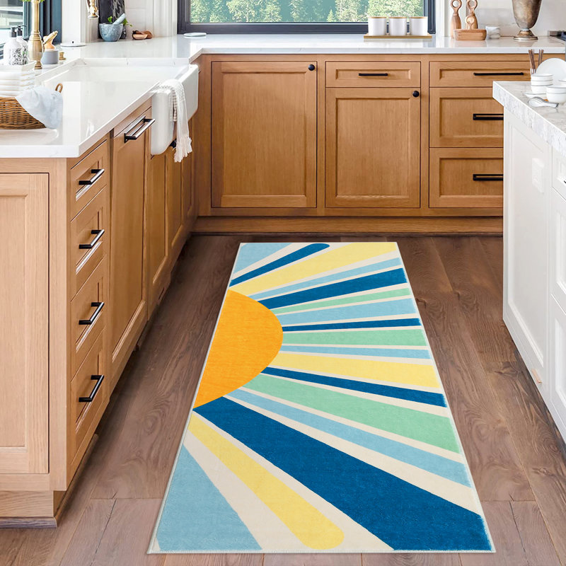 Mignon tapis lavable à la machine Sunburst, Tapis de couloir 2 pi x 6 pi