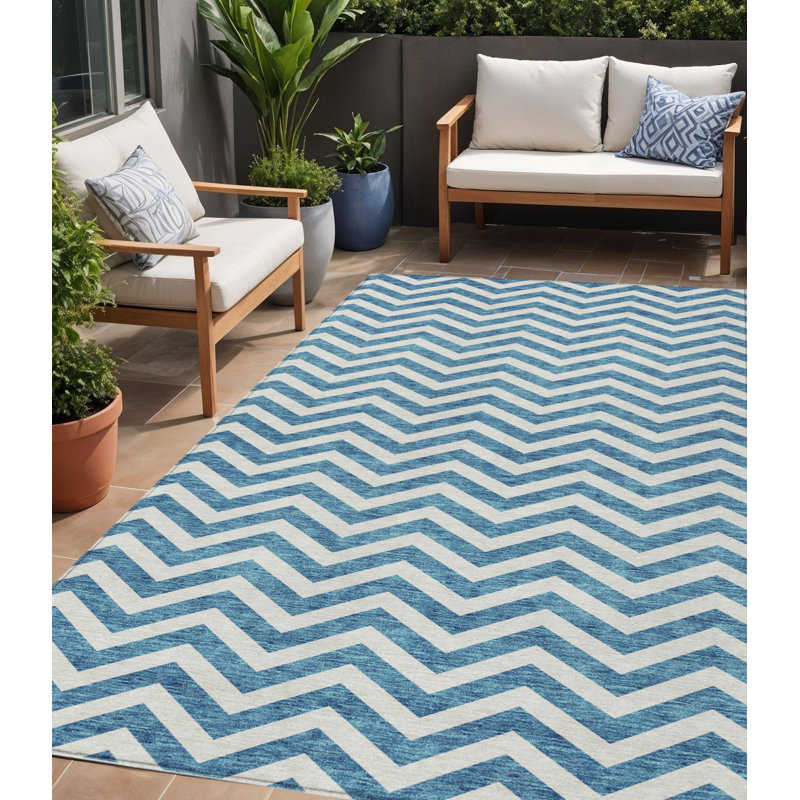 Tapis bleu sarcelle et ivoire lavable à l'extérieur 5 pi x 8 pi bleu sarcelle et ivoire