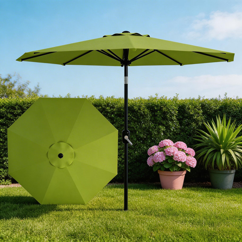 Parasol de patio extérieur de 10 pi avec manivelle et inclinaison à bouton-poussoir, protection UV imperméable, Vert clair