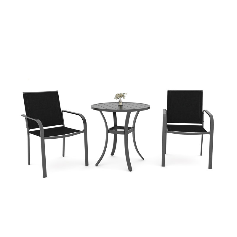 2 - Person Metal Patio Dining Set With Round Table, Black