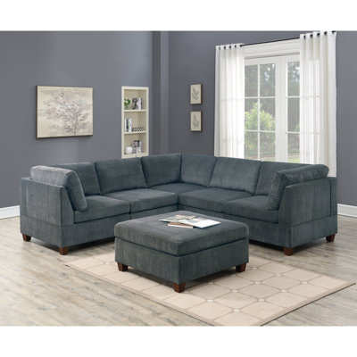 Living Room Furniture Chenille Modular Sectional 6Pc Set Corner Sectional Modern Couch 3X Corner Wedge 2X Armless Chairs And 1X Ottoman Plywood