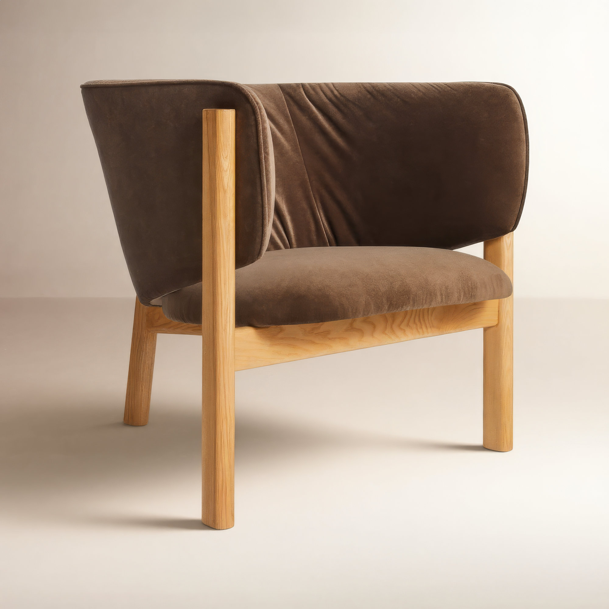 All In Upholstered Accent Chair, Coffee Velvet, Natural