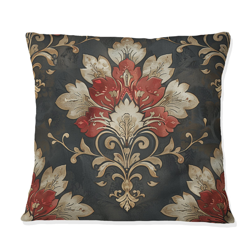 Red Gold Damask Delight - Coussin en damas, H 16 po x l 16 po, Carrée