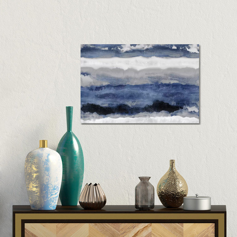 Indigo Strata 1 Piece Painting on Canvas, 30.48 cm H x 45.72 cm W, Wrapped Canvas