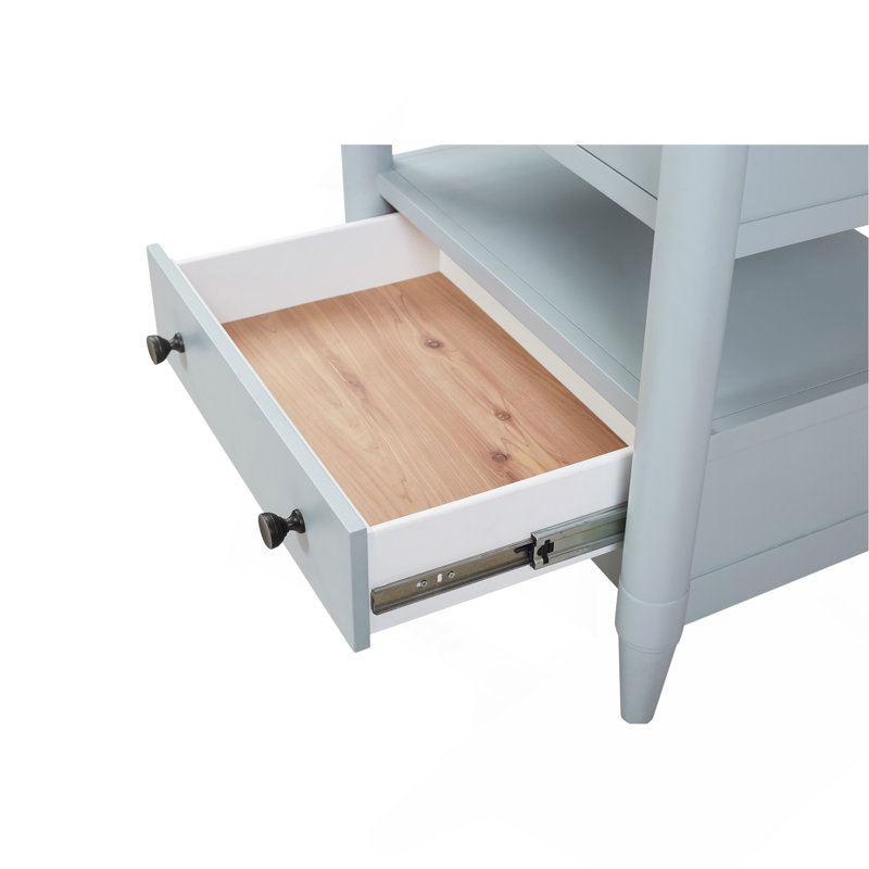 Table de chevet ouverte finition océan avec 2 tiroirs, Bleu clair