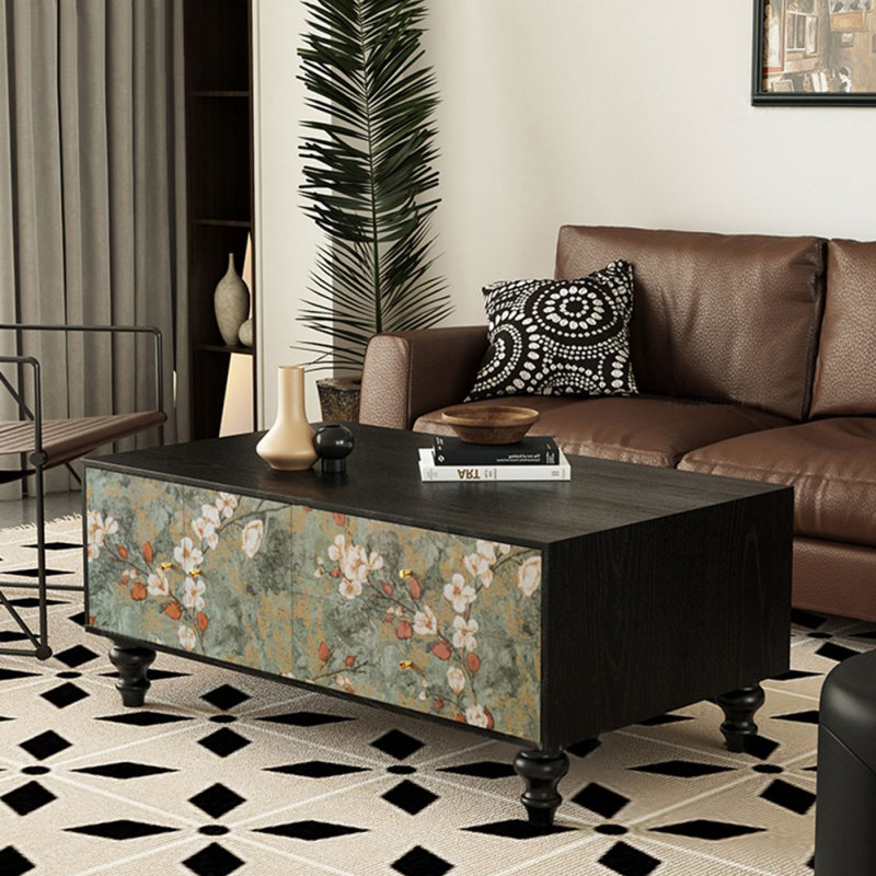 47.24" Black Solid Wood Rectangular Coffee Table