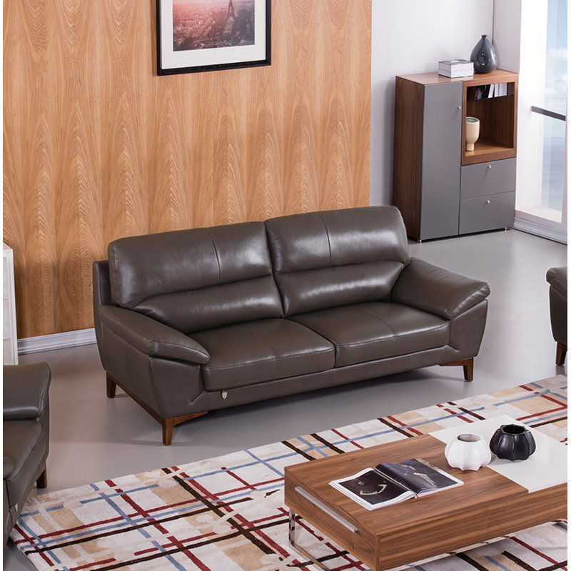 Forestport Upholstered 85'' Sofa, Taupe Genuine Leather