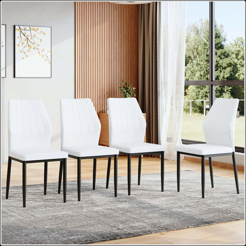 Chaise de salle à manger en polyuréthane noir et blanc - ensemble de 4, 4, White, Noir