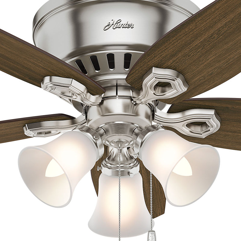 42" Builder Low Profile 5 - Blade Flush Mount Ceiling Fan with Pull Chain and Light Kit Included, Brushed Nickel