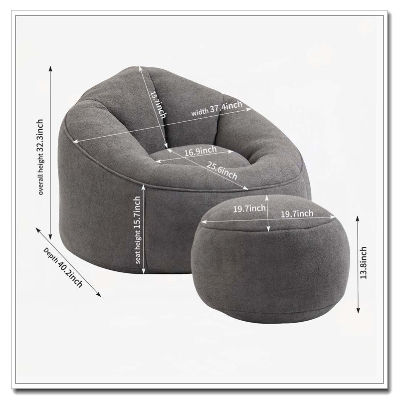 Upholstered Bean Bag Sofa Chair, Gray