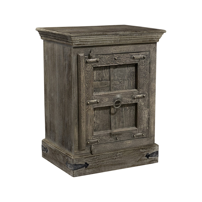 36" Brown Solid Wood Distressed Nightstand