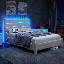 Structure de lit double avec station de charge, lit à DEL avec tête de lit tapissier, lit plateforme en métal avec rangement sous le lit, aucun sommier requis, silencieux, assemblage facile, gris clair-1254601157-1254601159