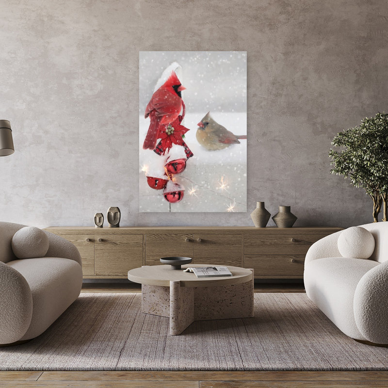 Art contemporain de paysage d'hiver enneigé des Cardinals de Noël enneigé, H 48 po x l 32 po