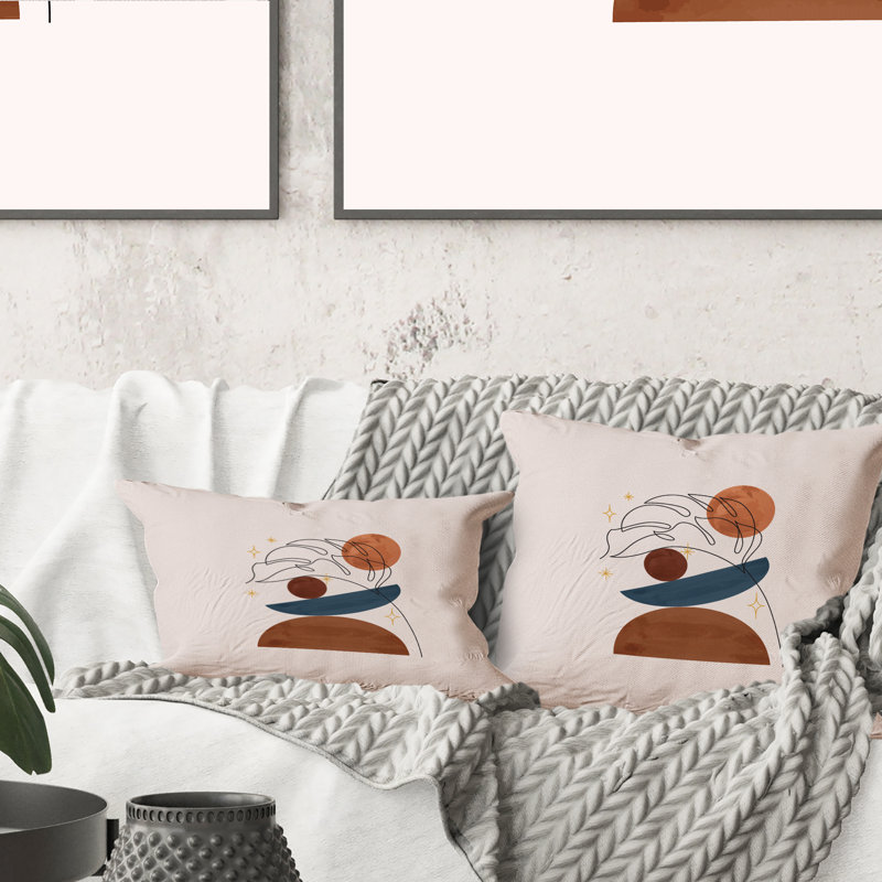 Abstrait avec feuille tropicale sur beige I - Coussin décoratif imprimé tropical, 16 po x 16 po