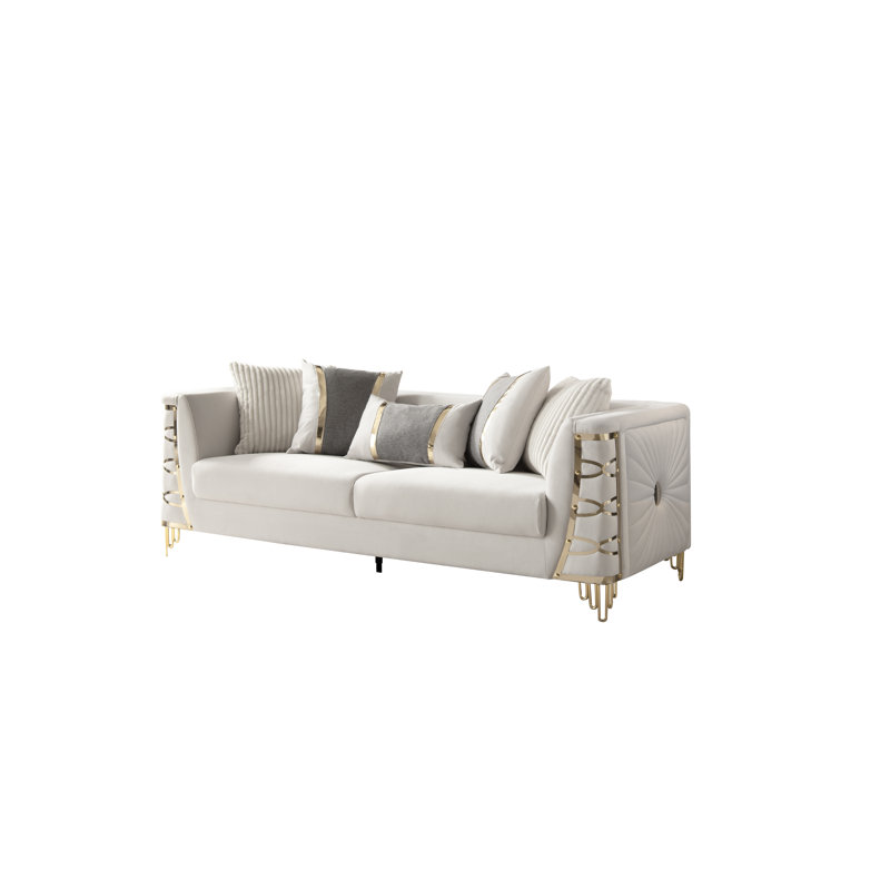 Aurelia Luxury Upholstered Sofa with Gold Accent Detailing, Beige