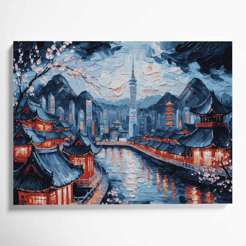 Art mural sur toile gris, "Cities Séoul", H 11 po x l 14 po