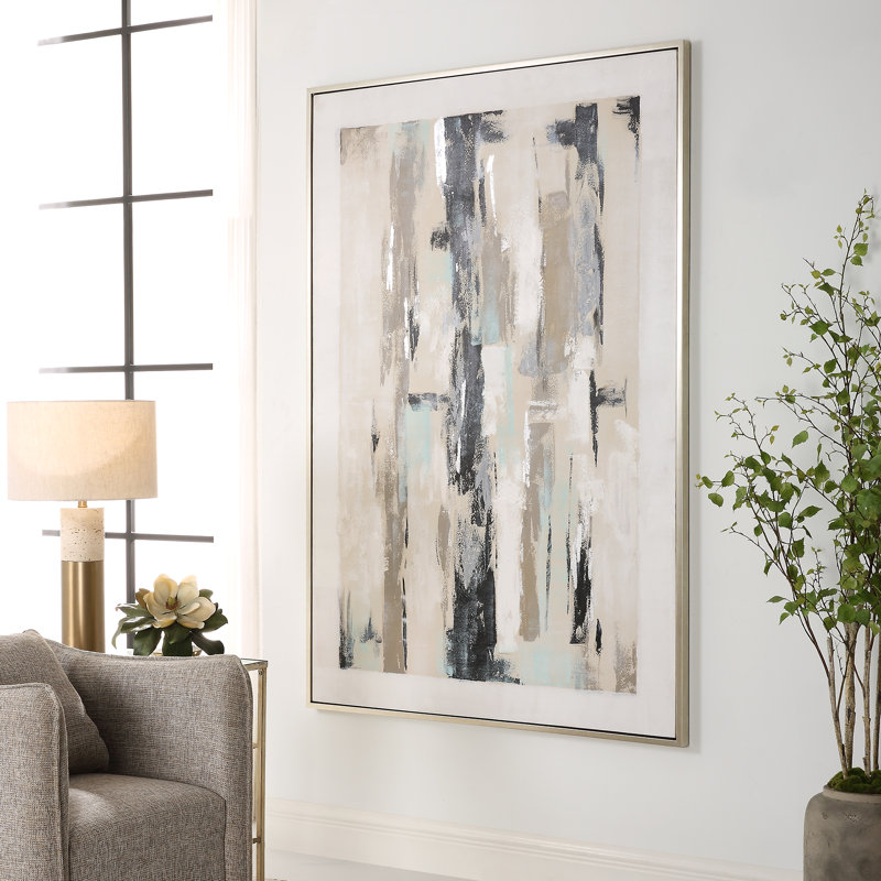 Placidity Neutral Abstract Canvas Art with Silver Frame