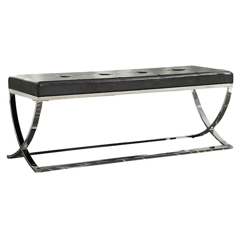 Stylish Black Upholstered Bench With Frame For Interior Elegant Legs And Cover