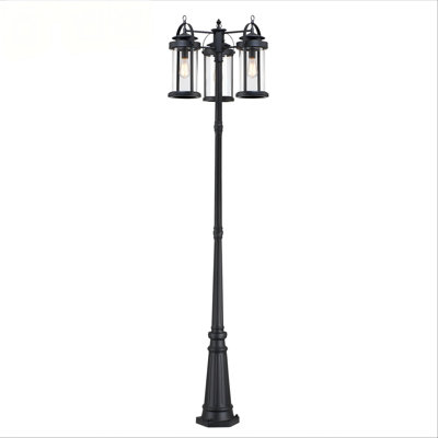 Lampadaire 3 lumières en aluminium noir mat 3 po avec capteur Dusk To Dawn
