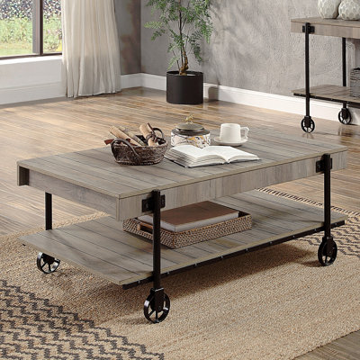 Table basse 1 pièce de style industriel avec tablettes ouvertes