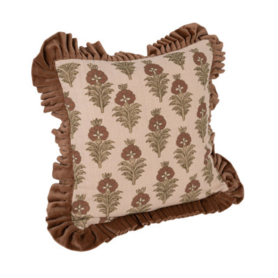 Velvet Ruffle Cotton Floral Slub Pillow
