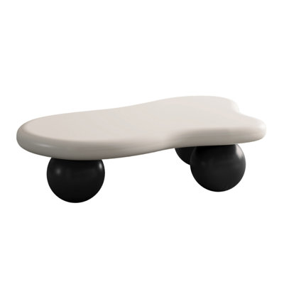 47 Inch Cloud Shaped Coffee Table with 3 Ball Legs for Living Room Top Black Legs