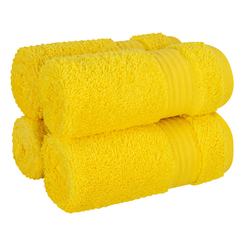 100% Cotton Turkish  Washcloth Set, 4 Piece Soft, Absorbent Wash Rag Small Towels, Yellow