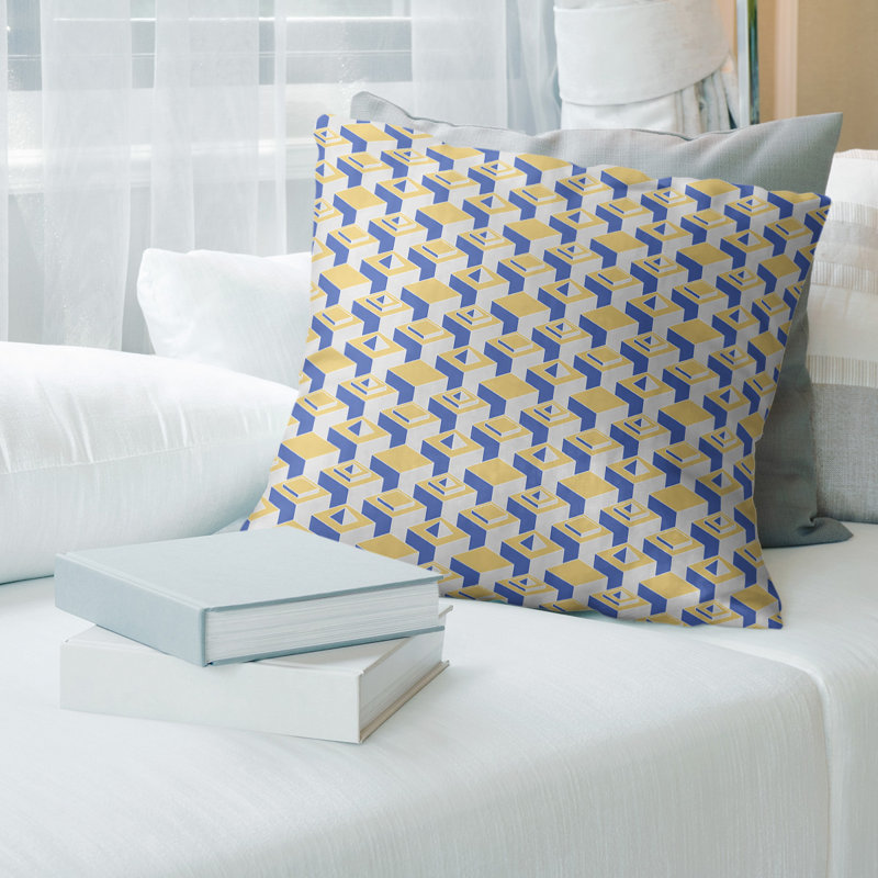 Housse de coussin Skyscrapers, 20 po X 20 po, Jaune chaud / bleu, Polyester filé