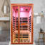 Sauna infrarouge lointain pour 2 personnes compatible avec haut-parleurs Bluetooth, sept couleurs et lampes de lecture (bois Okoume)