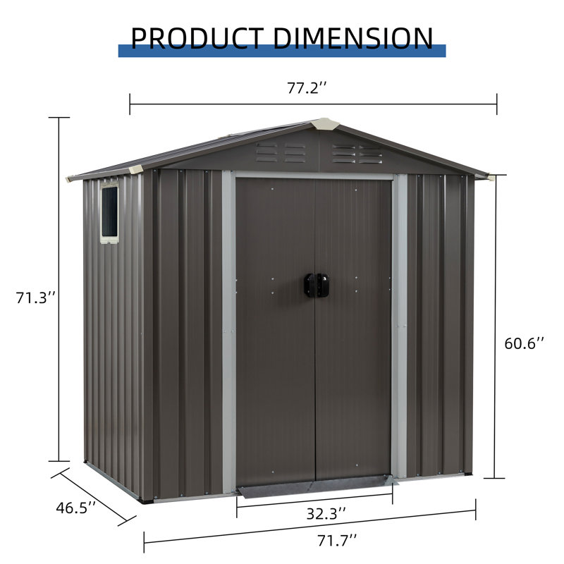 Steel Storage Shed with Window, 71.3" H x 77.2" W x 46.5" D