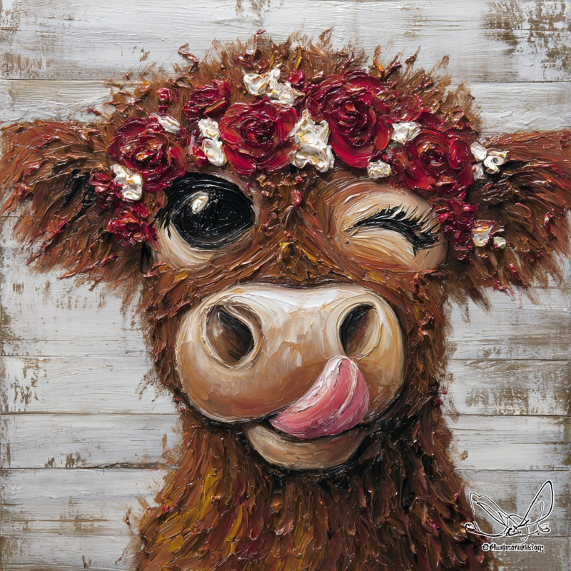 Art mural sur toile Wink Highland Cow, L 12 po x H 12 po x P 1 po