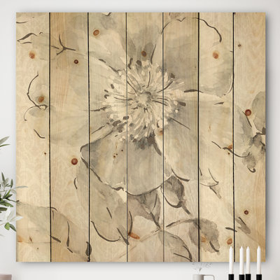 Indigold gris pivoines II - impression de ferme sur bois de pin naturel
