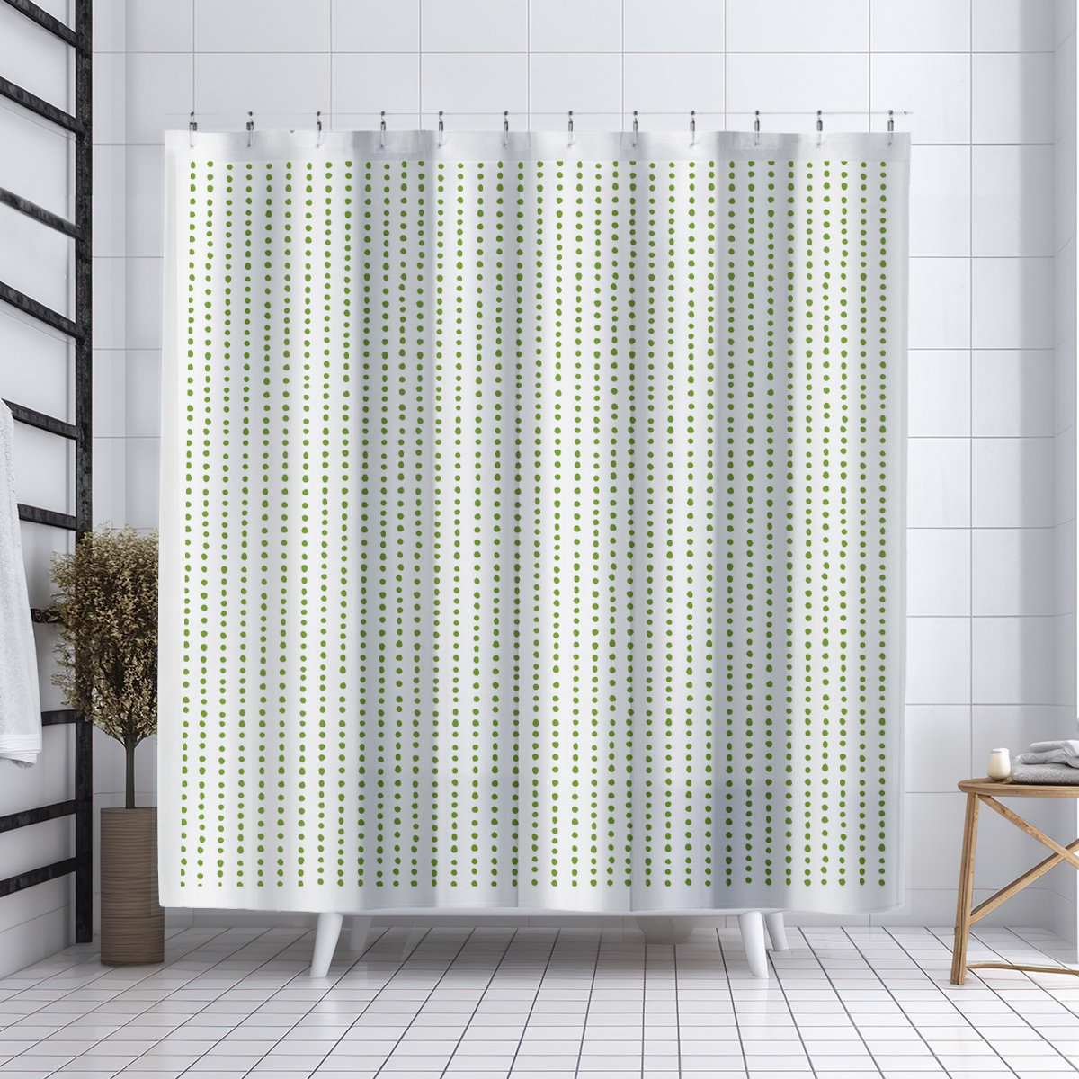 Thora Dots Mid-Century Shower Curtain, Chartreuse