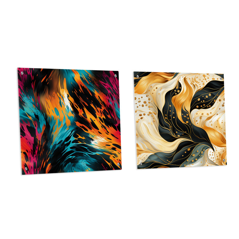 Corris - Ensemble de 2 verres muraux abstraits en acrylique, H 16 po x l 33 po