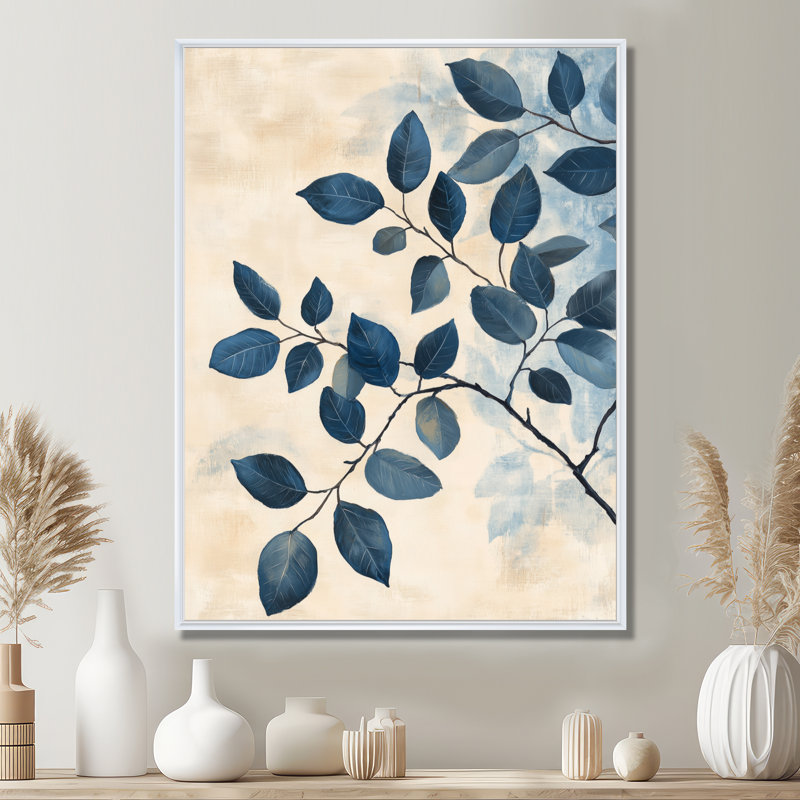 Feuillage indigo rampant - Tableau botanique encadré, H 40 po x l 30 po, Cadre flottant blanc