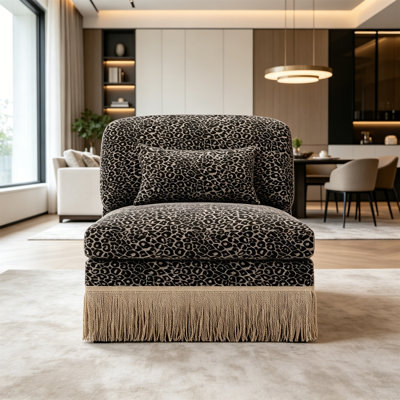 31" Armless Leopard Print Chenille Sofa - Modular Middle Sectional Couch with Tassel Trim, Deep Seat Design, High-Density Foam, Living Room Accent Chair