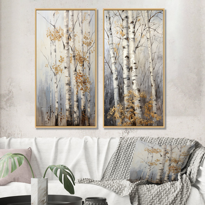 «Silver Tree Birchs Breath», ensemble de 2 reproductions d'art sur toile, Cadre flottant brun, H 40 po x l 41 po