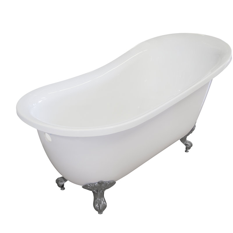 55.25'' x Freestanding Soaking Acrylic Bathtub, Brushed Nickel
