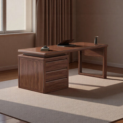 Modern Black Walnut Wood Desk with Drawers