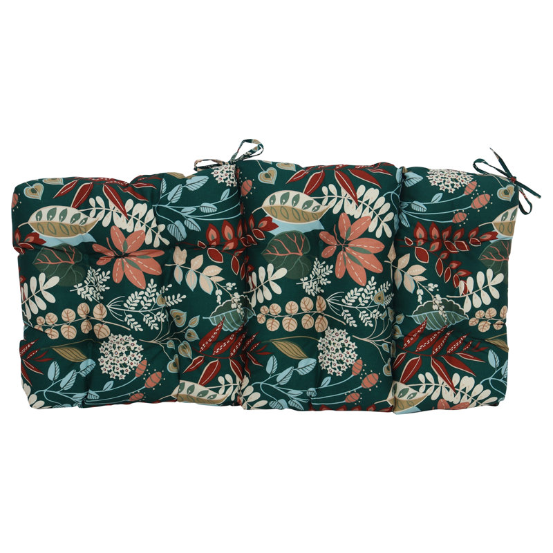 Outdoor Tufted Seat/Back Chair Cushion, Green/Windcrest Spruce Floral, 22" W x 21" D