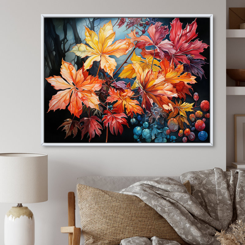 Japanese Maple Collage I - Japan Art Wall Decor, H 16 po x l 32 po x P 1 po, Cadre flottant blanc