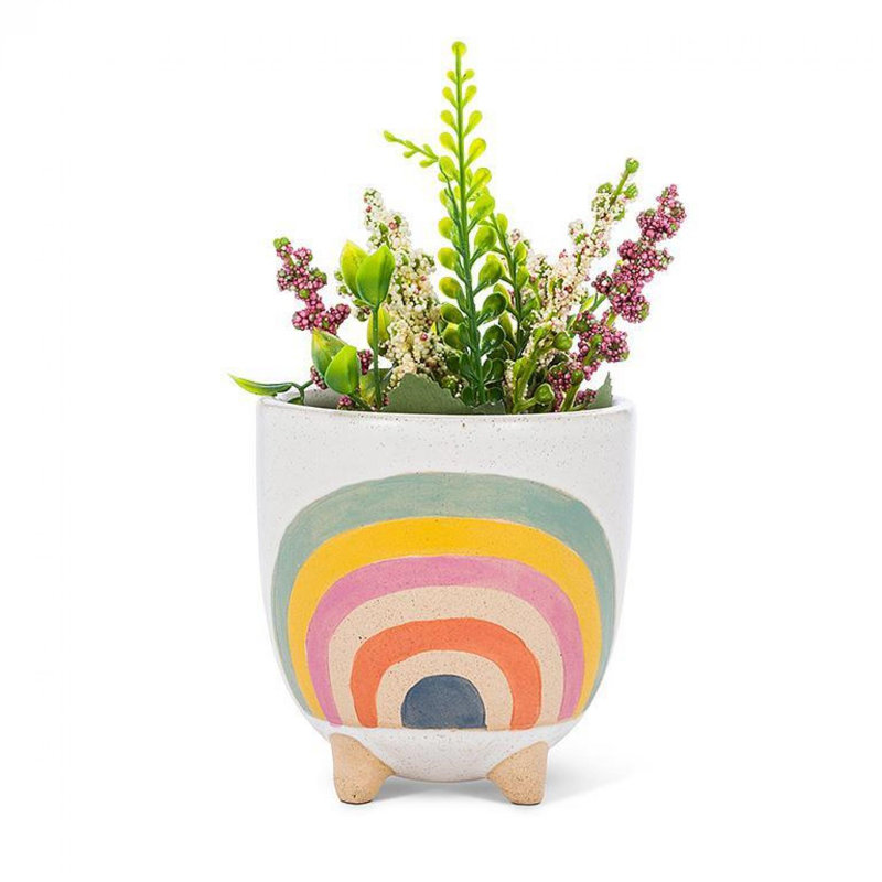 Pot à motif arc-en-ciel avec pieds, H 3,75 po x l 3,75 po x P 4 po