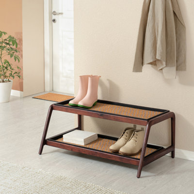 Premium Solid Wood Boot Tray Stand with Natural Coir Mat - Entryway & Mudroom Shoe Organizer