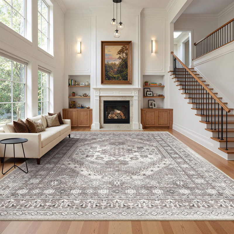 Malaika Machine-Washable Non-Slip Medallion Area Rug, Rectangle 8' x 10', Brown