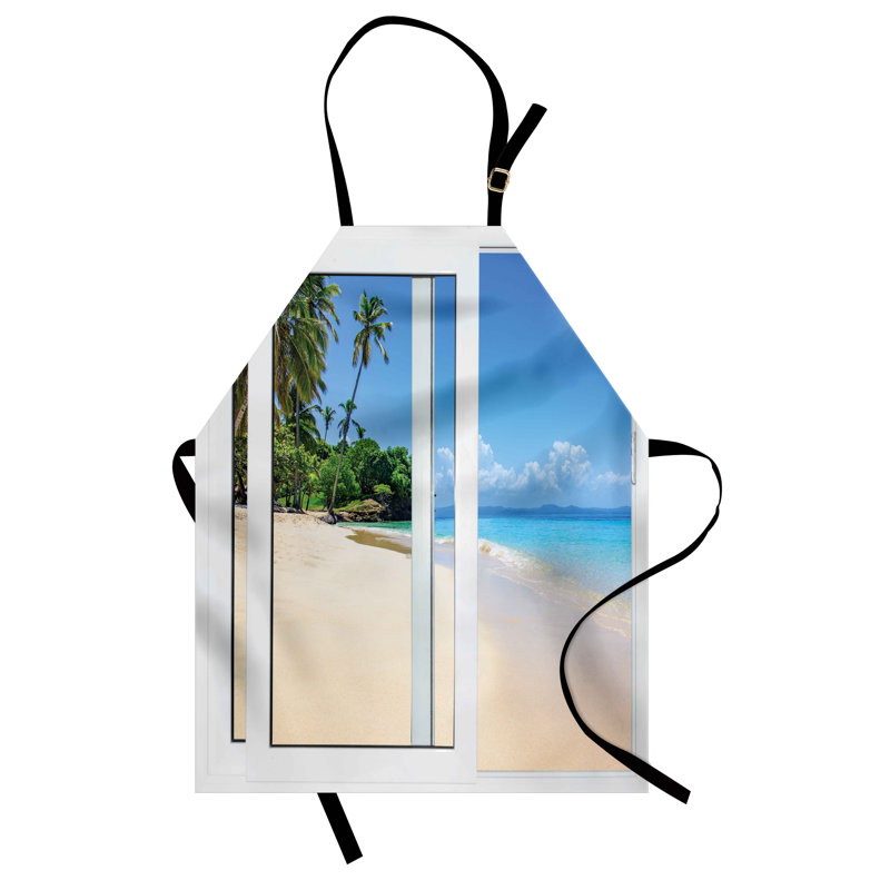 East Urban Home Ocean Apron Unisex Island Scenery Travelling Adult Size White Cream Blue
