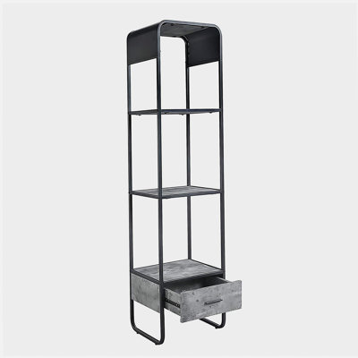 Meuble télé moderne avec courbe et finition noire, meuble télé avec tiroir et tablette en béton gris