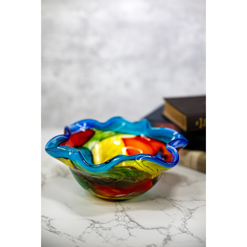 Bol décoratif contemporain en verre Cassatt en rouge / jaune / bleu