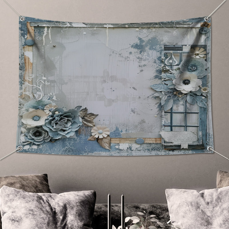 Tapisserie florale - Art mural, H 104 po x 88 avec 4 œillets