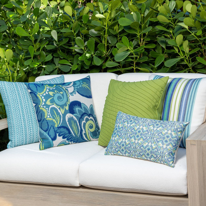 Summer Square Indoor/Outdoor Pillow Cover & Insert, Aqua/Cobalt/Kiwi